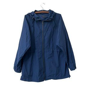 Eileen Fisher Womens Blue Nylon Windbreaker Anorak Hooded Jacket Size Small